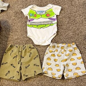 12 month Buzz onesie and two shorts